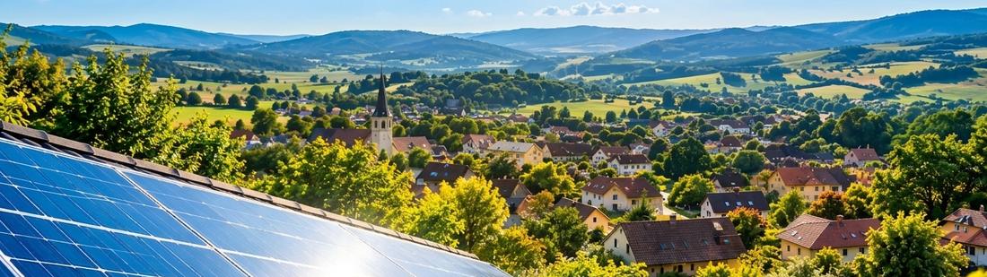 Village d'Auvergne-Rhône-Alpes vu depuis une toiture photovoltaïque